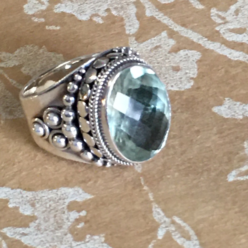 SALE Elegant 925 Sterling Silver and Green Amethyst Gemstone Ring